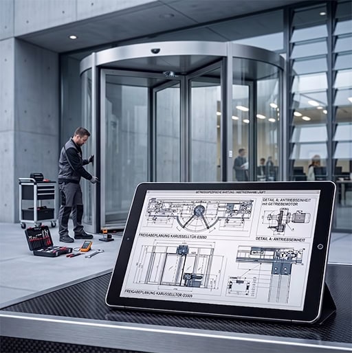 Projektplanung und Arbeiten an einer automatischen Karusselltür